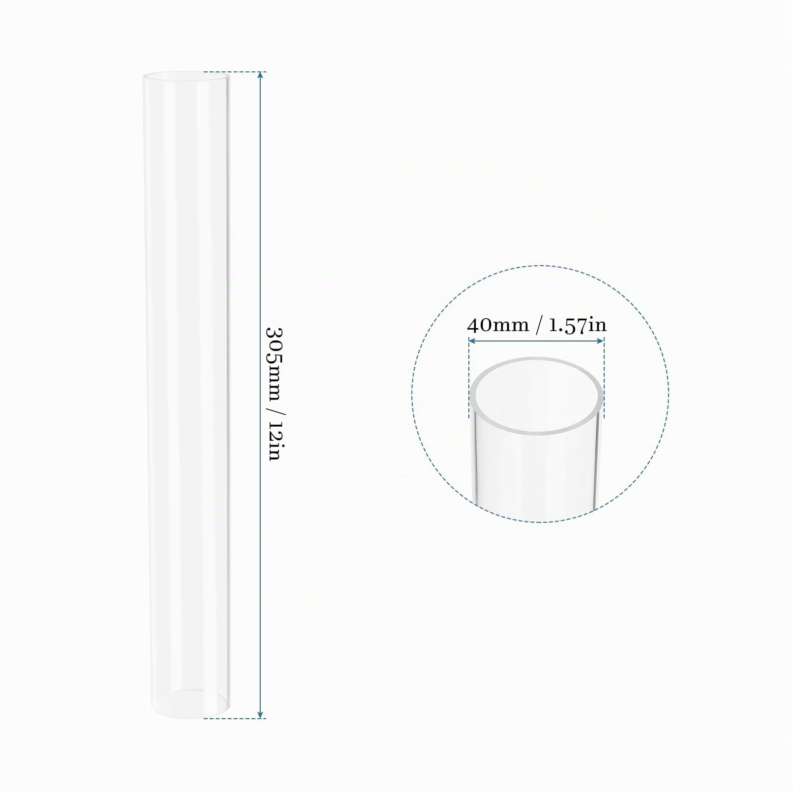 QUARKZMAN 36mm ID 40mm OD 305mm(12") Longueur Tube acrylique Tube Rond Rigide x 1 Pièce pour Éclairage Modèles Plomberie Artisanat, [Transparent]