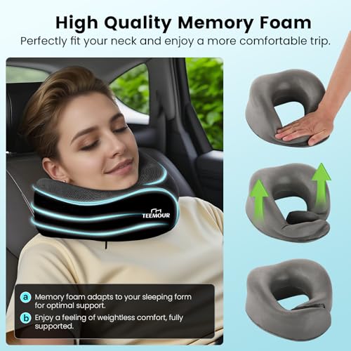 Travel Pillow Neck Pillow for Airplane Travel Essentials - Memory Foam Travel Neck Pillow, Stops Head Bobbing With Eye Mask & Earplugs, Portable Carry Bag for Long Flights| Airplane Accessories Black - Thumbnail 4
