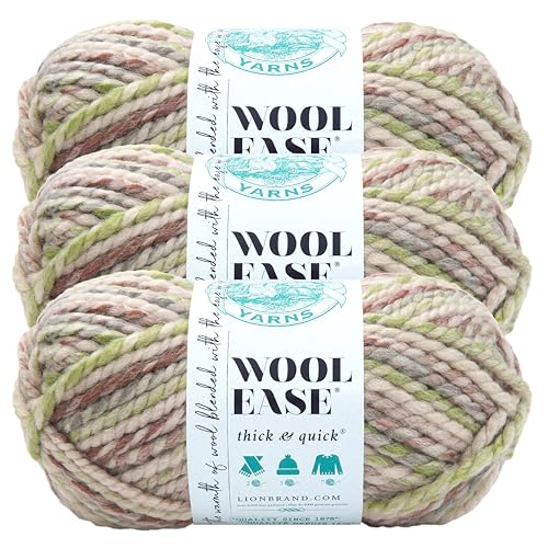 Image of Lion Brand Yarn, Wool-Ease Thick & Quick Yarn, Fern, Cream Multi, 3 Pack | Super Bulky Wool Acrylic Blend Fiber for Soft Hats, Sweaters, Chunky Blankets, Yarn for Crochet, Knitting, Crafts, Weaving