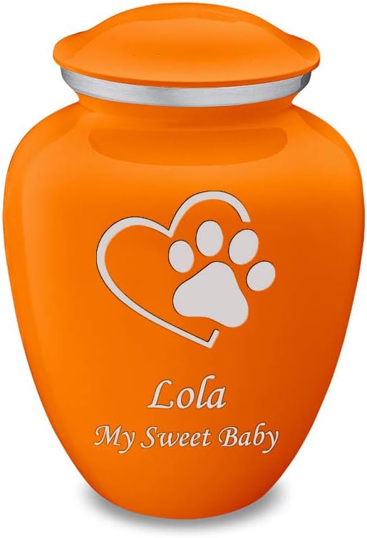Geturns Embrace Personalized Single Paw Heart for Small Pets I Burnt Orange Cremation Urns for Dogs and Cats I 44 lbs