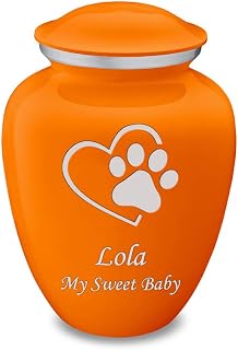 Geturns Embrace Personalized Single Paw Heart for Small Pets I Burnt Orange Cremation Urns for Dogs and Cats I 44 lbs