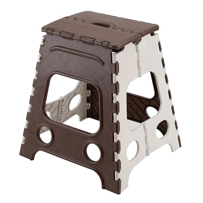 J s Folding Step Stool, 18 inch Height, Brown and White, Portable Plastic Footstool-image-24