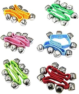 Evwoge 12 Pack Baby Kids Wrist Bell Foot Bell Dance Bell Multicolor Nylon Jingle Bells Rattles Musical Instruments Ring Toy Bracelet for Education Kids Party