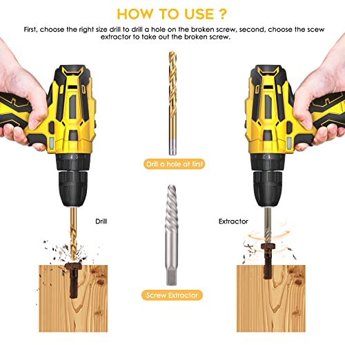 Rexbeti 26-Piece Bolt Extractor Screw Extractor Set And Cobalt Drill Bit Set, Case With 13-Piece Bolt Extractor, 6-Piece Hss Drill Bit, 6-Piece Spiral Screw Extractor And 1-Piece Socket Adapter #TOP5