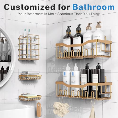Image of EUDELE 5-Pack Rustproof Stainless Steel Shower Caddy - No Drill Adhesive Bathroom Organizer with Large Capacity, Spacious Shower Shelves for Inside Shower, Kitchen & Home Decor Storage-XL Size