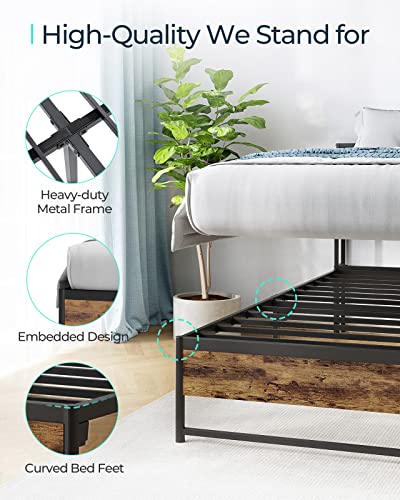 Linsy Living Queen Bed Frame With Headboard, Fast Assembly Metal Industrial Bed Frame With Lights & Charging, 14 Inch Bed Frame Queen Size With Storage, No Box Spring Needed, Rustic Brown #TOP6