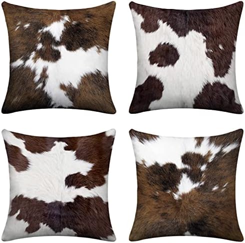 LHAIFA Cow Print Decorative Throw Pillow Covers Cowhide Accent Printing Couch Pillows for Living Room 18x18 Set of 4 Decorative Pillows for Couch Bed Living Room Sofa Outdoor Car Pillow Covers