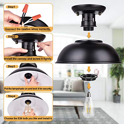 Vintage Rustic Semi Flush Mount Ceiling Light, Farmhouse Black Ceiling Light Fixture E26 Base, Industrial Ceiling Lights For Hallway Stairway Foyer Kitchen Porch Entryway (2 Pack) #TOP3