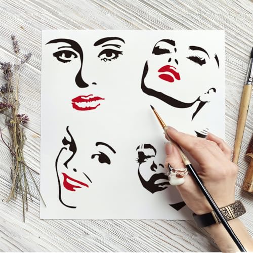 FINGERINSPIRE Schablone Für Weiblichen Ausdruck 30x30 cm Gesichtsprofil Eines Mädchens Malschablonen Zeichnen Eines Frauengesichts Große Schablonen Nahaufnahme Vorlagen Für Stoff Fliesen Boden Möbel