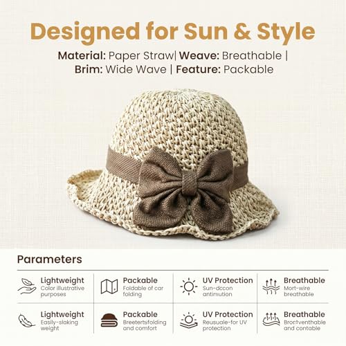 Sombrero de paja tejido elegante con lazo para mujer miniatura 2