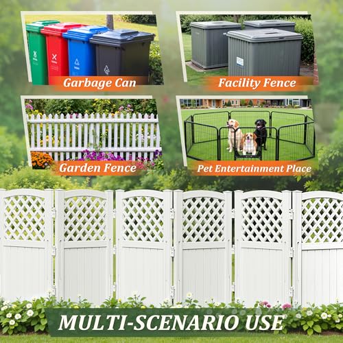 Devoko Outdoor Privacy Fence, 4 Fence Panels Privacy Screen Panels for Outside and Yard, Resin Air Conditioner Lattice Fence for Trash Can (Off-White)