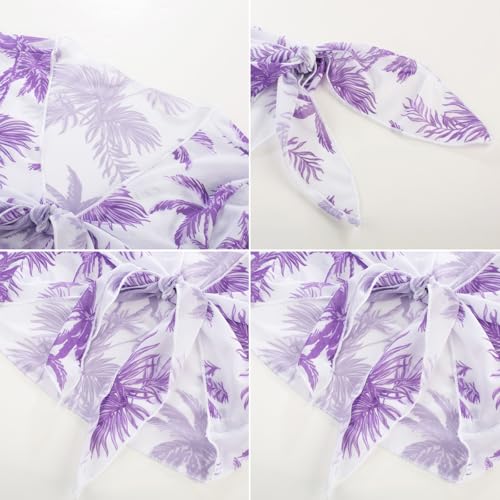 Image of GRACE KARIN Girls Bathing Suit Adjustable Taniki Swimsuit Tie Front 4 Piece Bikini Set with Kimono Cover Up 6-14