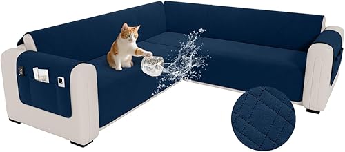 Miniatura 44 de Funda impermeable en forma de L para sofá seccional, funda acolchada de terciopelo para sofá esquinero, en forma de L, protector de muebles con