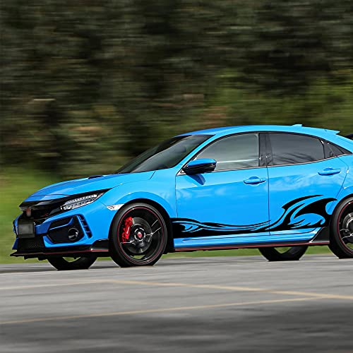 Tomall 2Pcs 82'' Wave Flame Graphics Car Body Side Stickers Flame Racing Sports Stripe Decals For Car Universal Vinyl Waterproof Decal Decoration Accessories For Truck Suv Off-Road Vehicles (Black) #TOP3