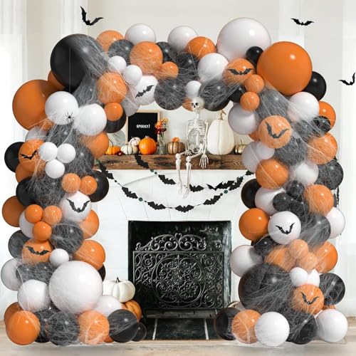 Image of Rozi Decoration 93-Piece Multicolor Rubber Halloween Balloon & Spider Web Garland Party Decor Kit