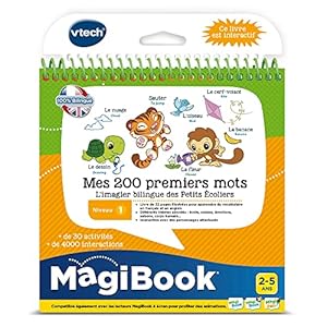 Livre Éducatif Enfant VTech MagiBook - Niveau 1 Mes 200 Premiers Mots, Imagier Bilingue avec Pages Illustrées et Interactives