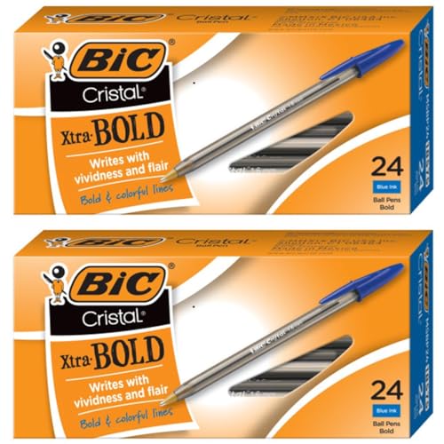 Image of BIC Cristal Xtra Bold Ball Pen, Bold Point (1.6mm), Blue, 48-Count