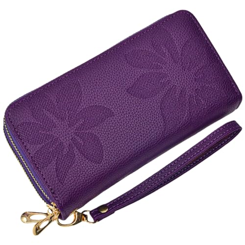 Bakurok Womens Wallet Wristlet Large Capacity Double Zip Ladies Card Phone Holder RFID Blocking Vegan Leather Floral Clutch