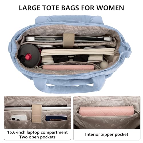 Image of Puffer Tote Bag for Women Quilted Nurse Bag Lightweight Work Bag for Teacher Travel Handbag with Multiple Pockets
