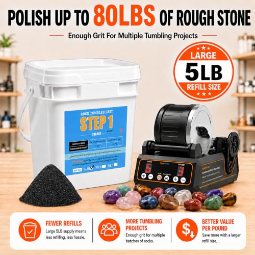 Image of KomeStone 5LB Rock Tumbler Grit Step 1 Refill - Coarse 60 Silicon Carbide Tumbling Media, Compatible with Any Rotary & Vibratory Tumblers, Polishes Up to 80 LBS of Rough Stones