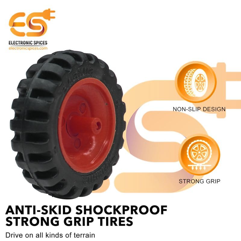Electronic Spices 40mm x 12mm Red Robotics Toy Smart Car Wheel | Durable Plastic Tyre with Grip Pack of 10 Pcs 1