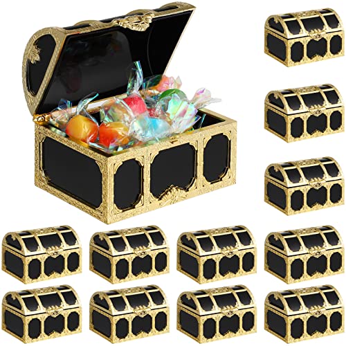 TOYANDONA 12 Pcs Treasure Chests: Plastic Small Treasure Box, Halloween Vintage Pirate Jewelry Box, Piggy Bank for Halloween Birthday Party Favors for Boys Girls(2.95x2.12x1.97in)