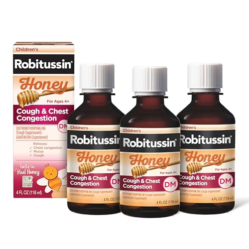 Childrens Robitussin Honey Cough and Chest Congestion DM Childrens Cough Medicine Made with Real Honey for Flavor - 4 Fl Oz x 3