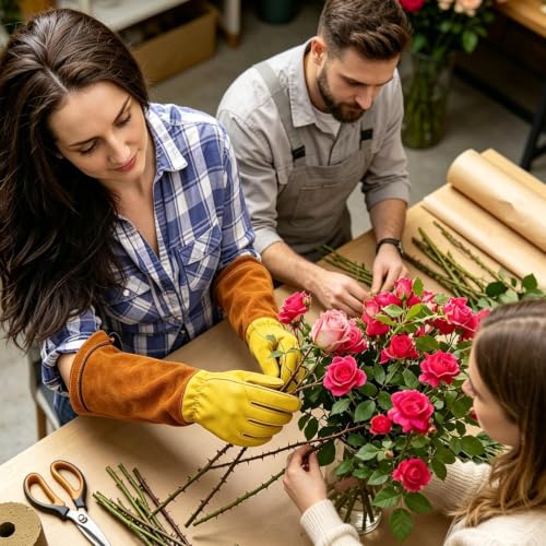 Guantes de jardín resistentes a pinchazos con puño ajustable para desmalezar 3