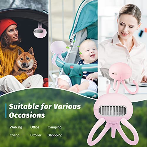 Stroller Fan Portable Bladeless Fan ​Mini Handheld Fan With Flexible Tripod Clip On Stroller Fan 3 Speeds Rechargeable Battery Operated Fan For Stroller, Car Seat, Crib, Bike And Desktop (Pink) #TOP5