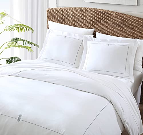 Tommy Bahama - King Duvet Cover Set, Reversible Cotton Bedding With Matching Shams & Button Closure, All Season Home Decor (Pineapple Resort Grey, King),Grey/White #TOP2