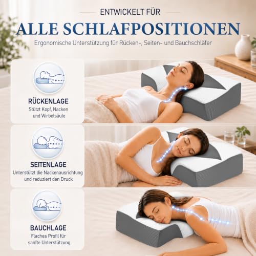 Hypuno Nackenstützkissen, ergonomisches Kopfkissen mit Hohlraum, 2 Höhen und kühlendem Bezug… – Ansicht 4