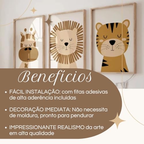 Quadro Decorativo Personalizado Modelo Safari Animais Infantil baby Kit com 3 Unidades