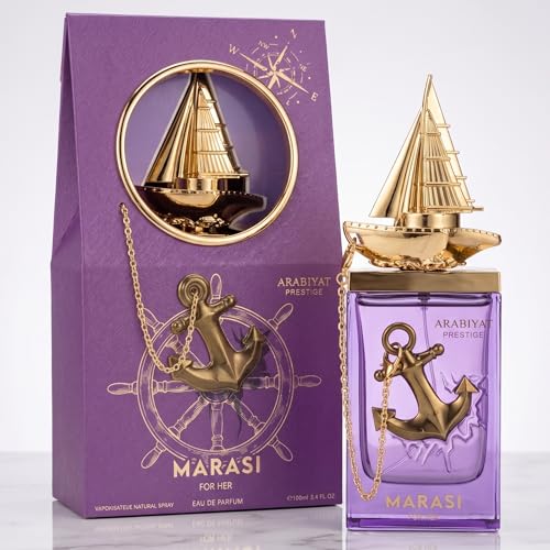 ARABIYAT PRESTIGE Marasi for Her Eau de Parfum, Woody Sweet Gourmand, 3.4 Fl Oz