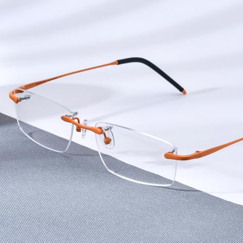 Image of Titanium Glasses Frame,Rimless Optical Eyewear Eyeglasses for Men and Women