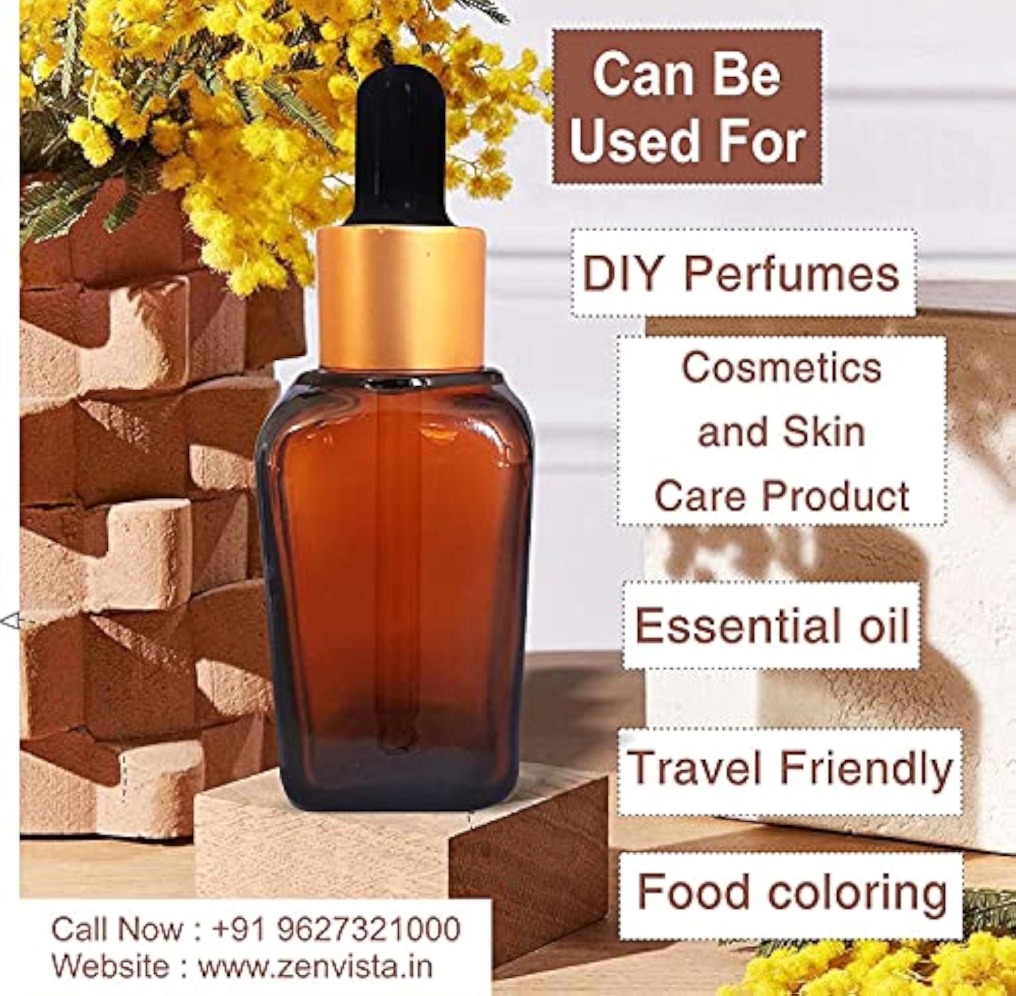 Pack of 5 Square Shape Amber Glass Dropper Bottles 30ml