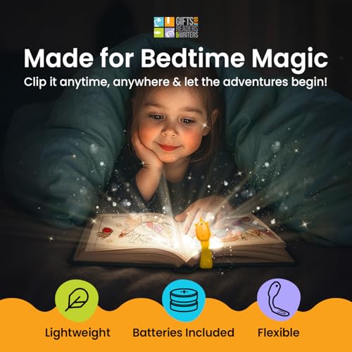 Image of Gifts for Readers & Writers Book Light for Kids, Clip On Reading Light for Bed, 2in1 Flexilight Pals & Bookmark, Small & Lightweight with a Soft Glow, 2 Batteries Included, Unicorn Yellow