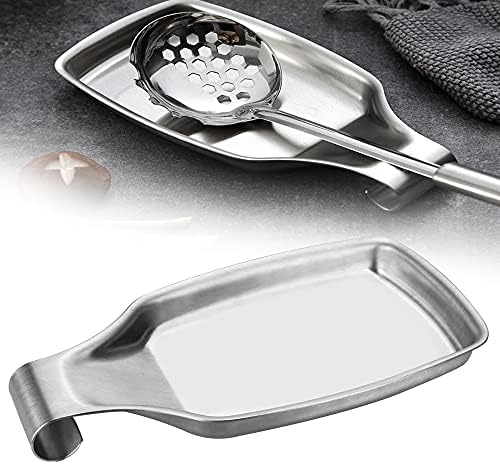 WUHEECOME Spoon Rest 20.5*10.7*2.2cm Stainless Steel Cooking Utensils Rest Kitchen Ladle Spoon Holder Kitchen Scoop Bracket Stand for Kitchen, Spatula Ladle, Brush and Other Cooking Utensils (Silver)