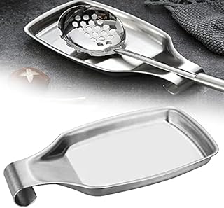 WUHEECOME Spoon Rest 20.5*10.7*2.2cm Stainless Steel Cooking Utensils Rest Kitchen Ladle Spoon Holder Kitchen Scoop Bracket Stand for Kitchen, Spatula Ladle, Brush and Other Cooking Utensils (Silver)