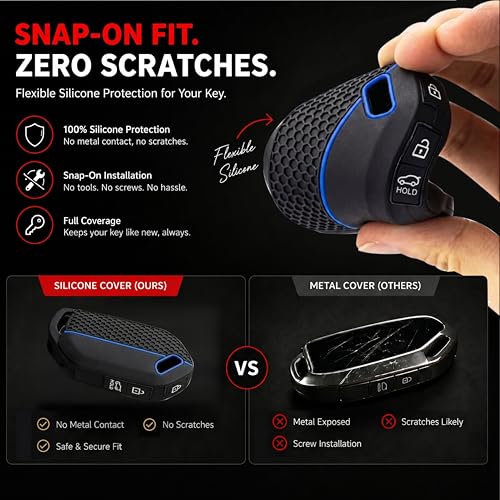 Image of Metalyx [2 Key Covers + 1 PU Leather Keychain] for Kia Seltos 2026 | Silicone Key Fob Case | Anti-Scratch | HTK HTK(O) HTX HTX(A) GTX GTX(A) Keyfob Case For Seltos Facelift