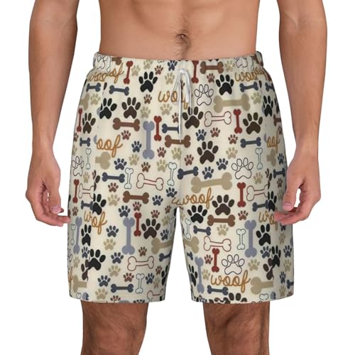 Men's Dog Bones Paw Print Quick-Dry Mesh Swim Trunks Stretch Lining Beach Shorts Surfing Summer Vacations White2