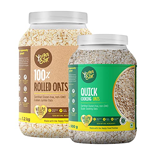 Image of Yogabar Breakfast Oats Combo | Premium Golden Rolled Oats - 1kg with FREE Quick Cooking Oats - 900gm