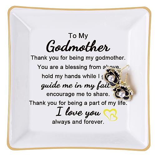 Image of Piudee Godmother Gift - Thank You for Being My Godmother Jewelry Dish Trinket Tray, Godmom Birthday Mother's Day Christmas Gifts for Godmother, Godmother Gifts from Godchild