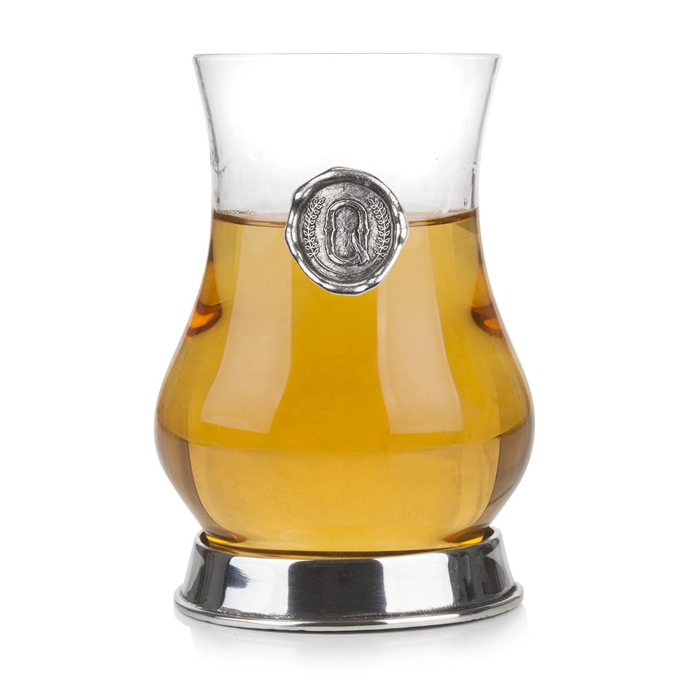 A E Williams Personalised Whisky Glasses | Monogram Tumbler with Pewter Seal | British Handcrafted Elegant Whiskey Tasting Glass | Custom Gift for Any Occasion (Q)