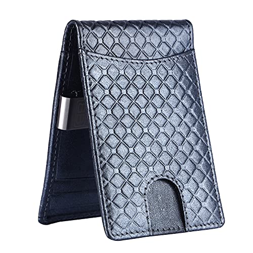Image of Brooklyn Bridge Genuine Leather Money Clip Wallet for Men Diamond VT Grey - Premium Slim RFID Protected Wallet with Cash Clip, Smart Front Pocket Design, Stylish Gift for Men