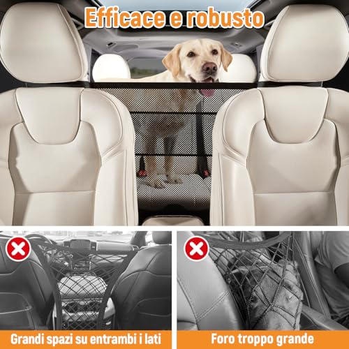 GGW Hundegitter Auto Mit Aufbewahrungstaschen Trennnetz Hund - Hundenetz für Vordersitz, Sicherheitsbarriere gegen Hund aus Rücksitz, Universalpassend