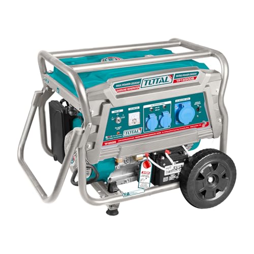 TOTAL - Generatore Di Corrente 6500W Silenziato, Motore 4 Tempi Benzina, Alternatore In Rame, Avviamento Elettrico, Serbatoio 25L, Generatore Di Corrente Portatile Con Impugnatura E Ruote