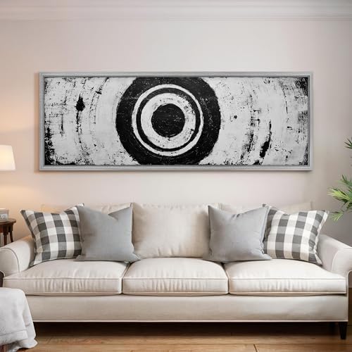 Toile panoramique cercles abstraits noirs et blancs impression horizontale
