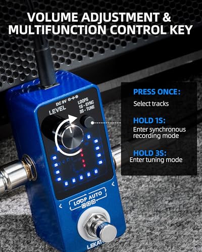 Image of LEKATO Guitar Looper Pedal,Guitar Looper with 9V 0.6A Looper Pedal Power Supply Adapter, Effect Loop Pedal with SYNC & Tuner Function Looper Pedal for Electric Guitar 3 Loops 18 Minutes Record Time