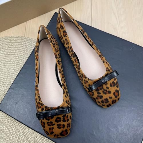 ChaiRong Zhou Women Bowknot Suede Ballet Flats Square Toe Slip on Casual Walk House Shoes2