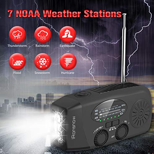 18500mWh Weather Emergency Radio, Portable Solar AM/FM/NOAA Hand Crank Radio, Cell Phone Charger with SOS, 1W LED Flashlight, Headphone Jack, Power Bank for Emergency Preparedness (5000mAh Black) - Thumbnail 7